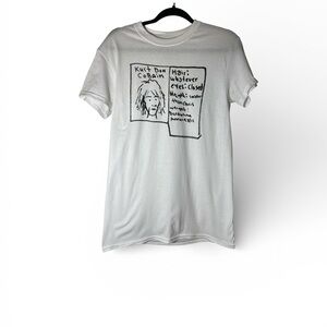 Kurt Cobain Nirvana White Graphic T-Shirt Unisex Small Medium Signature Cotton